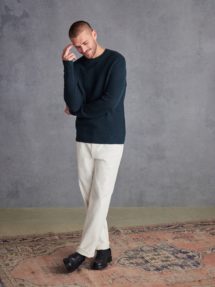 Green Regular Signature Lambswool Textured Crew Jumper - Image 2 of 10