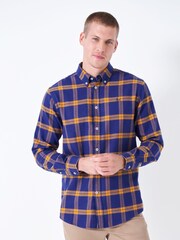 Crew Clothing Blue Stevenson Marl Check 100% Cotton Shirt - Image 1 of 5