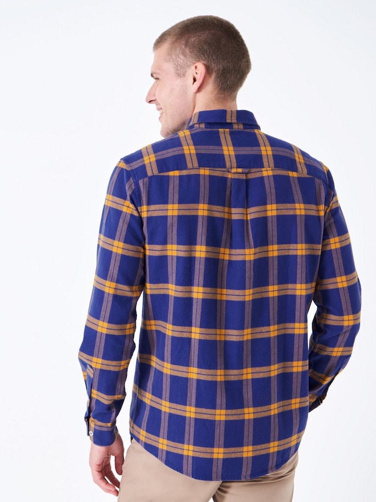 Crew Clothing Blue Stevenson Marl Check 100% Cotton Shirt - Image 2 of 5