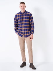 Crew Clothing Blue Stevenson Marl Check 100% Cotton Shirt - Image 3 of 5