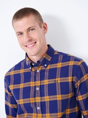 Crew Clothing Blue Stevenson Marl Check 100% Cotton Shirt - Image 4 of 5