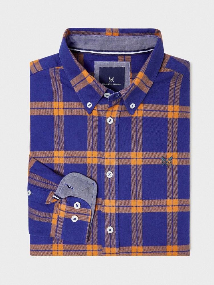 Crew Clothing Blue Stevenson Marl Check 100% Cotton Shirt - Image 5 of 5