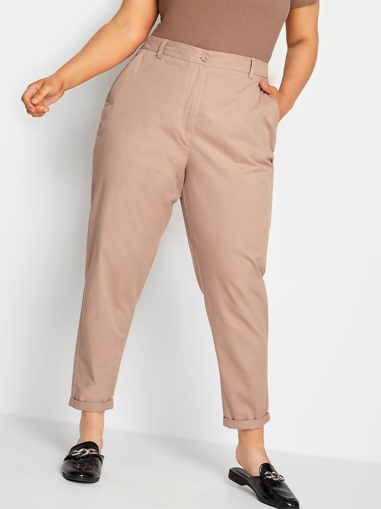 Yours Curve Pink Full Length Chino Trousers - Image 1 of 2 Yours Curve Pink Full Length Chino Trousers - Image 1 of 2