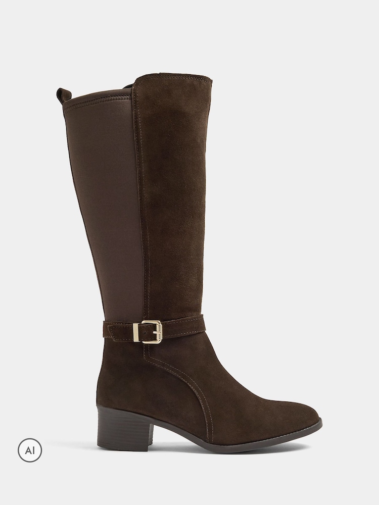 Evans Suede Buckle Knee High Heeled Boots - 4의 이미지 1