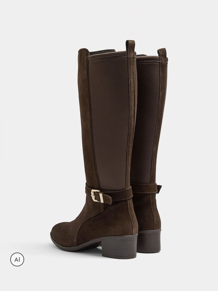 Evans Suede Buckle Knee High Heeled Boots - 4의 이미지 2