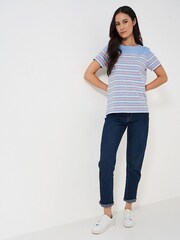 Crew Clothing Blue Light 100% Cotton Breton T-Shirt - Image 1 of 4