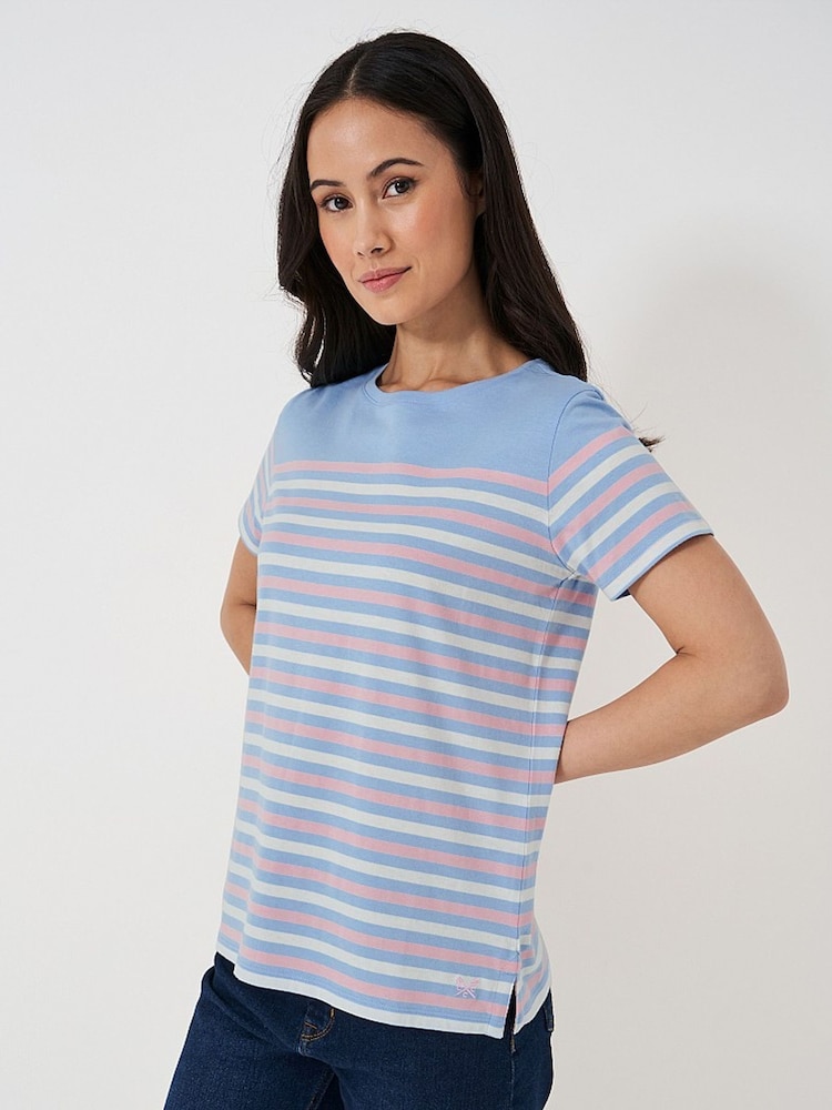 Crew Clothing Blue Light 100% Cotton Breton T-Shirt - Image 3 of 4