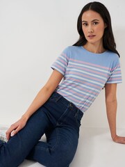 Crew Clothing Blue Light 100% Cotton Breton T-Shirt - Image 4 of 4