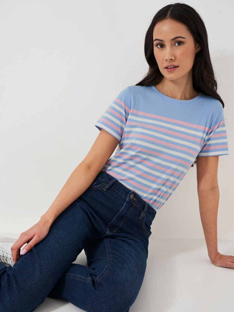 Crew Clothing Blue Light 100% Cotton Breton T-Shirt - Image 4 of 4