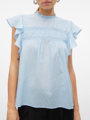 VERO MODA Blue Sleeveless Lace Trim Top - Image 1 of 5