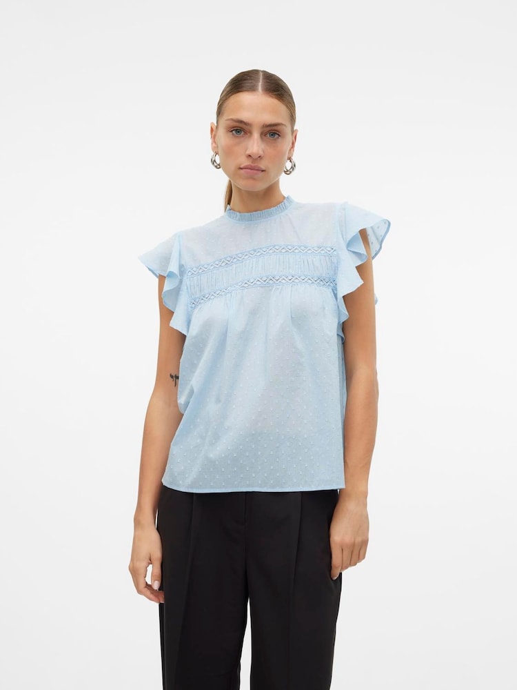 VERO MODA Blue Sleeveless Lace Trim Top - Image 2 of 5 VERO MODA Blue Sleeveless Lace Trim Top - Image 2 of 5