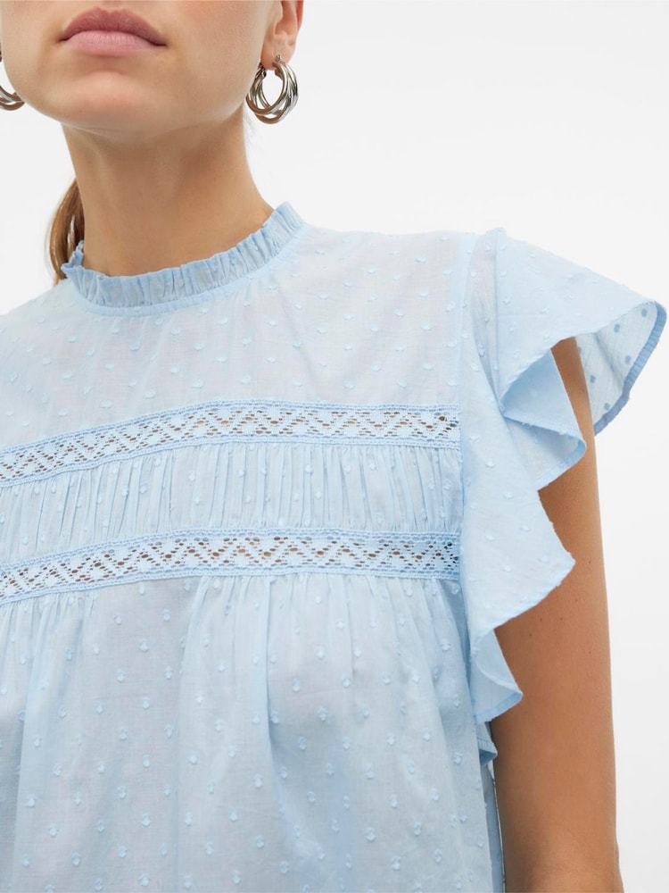 vero moda blue lace dress Vero Moda Curve satin maxi slip dress with lace trim in blue crinkle print