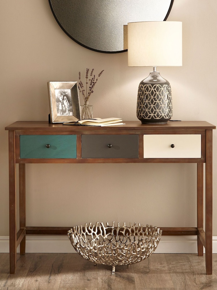 Pacific Multicoloured Pine Wood 3 Drawer Desk - Image 1 of 6