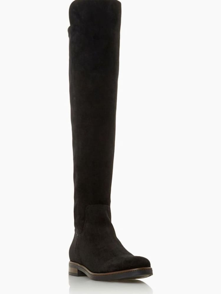 Dune London Black Tropic Over The Knee Suede Stretch Boots - Image 1 of 6