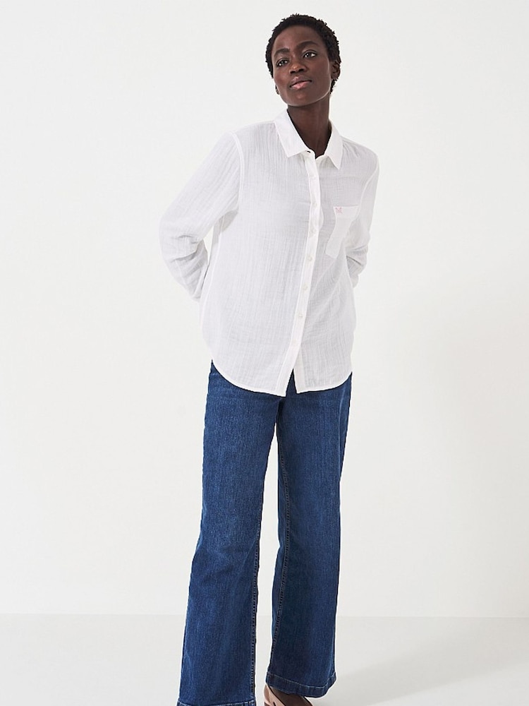 Crew Clothing White Relaxed Fit Harlie 100% Cotton Shirt - Image 3 of 5