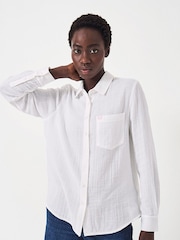 Crew Clothing White Relaxed Fit Harlie 100% Cotton Shirt - Image 4 of 5