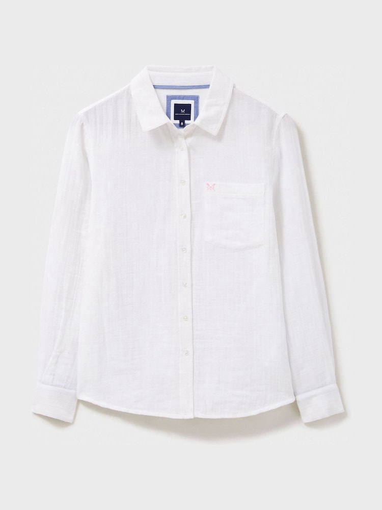 Crew Clothing White Relaxed Fit Harlie 100% Cotton Shirt - Image 5 of 5