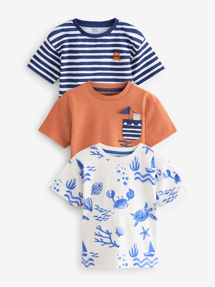 Orange/Marineblau - Kurzarm-T-Shirts mit Figuren aus 100 % Baumwolle im 3er-Pack (3M.–7J.) - Bild 1 von 6