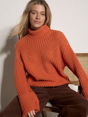 Apricot Orange Chunky Knit Roll Neck Jumper - Image 1 of 4