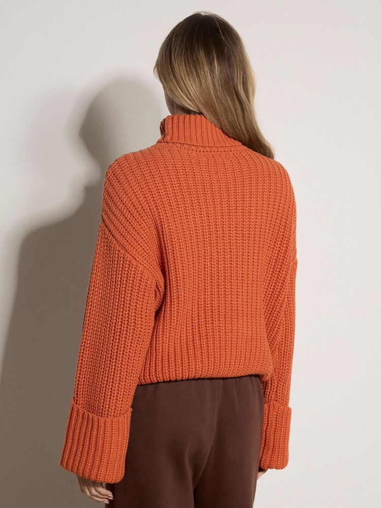 Apricot Orange Chunky Knit Roll Neck Jumper - Image 2 of 4 Apricot Orange Chunky Knit Roll Neck Jumper - Image 2 of 4