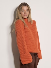 Apricot Orange Chunky Knit Roll Neck Jumper - Image 4 of 4