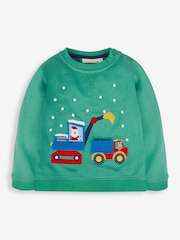 JoJo Maman Bébé Green Santa in a Digger Appliqué Sweatshirt - Image 1 of 4