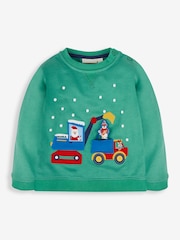 JoJo Maman Bébé Green Santa in a Digger Appliqué Sweatshirt - Image 2 of 4