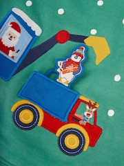 JoJo Maman Bébé Green Santa in a Digger Appliqué Sweatshirt - Image 4 of 4