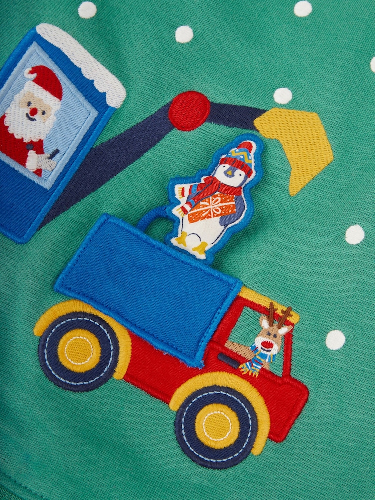 JoJo Maman Bébé Green Santa in a Digger Appliqué Sweatshirt - Image 4 of 4