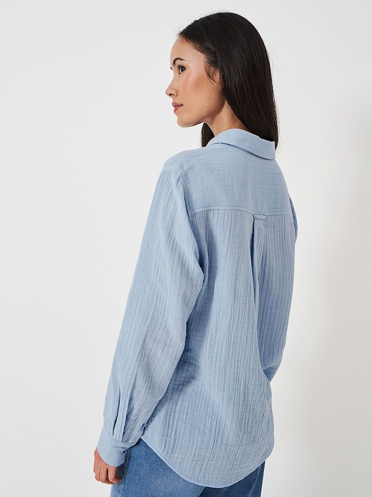 Crew Clothing Blue Relaxed Fit Harlie 100% Cotton Shirt - Image 2 of 5