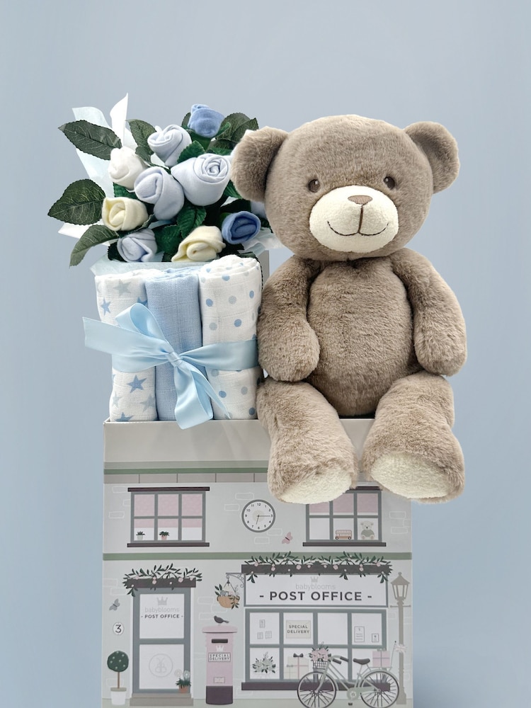 Babyblooms Baby Blue 100% Cotton Welcome Hamper with Frankie Bear Soft Toy - Image 1 of 8