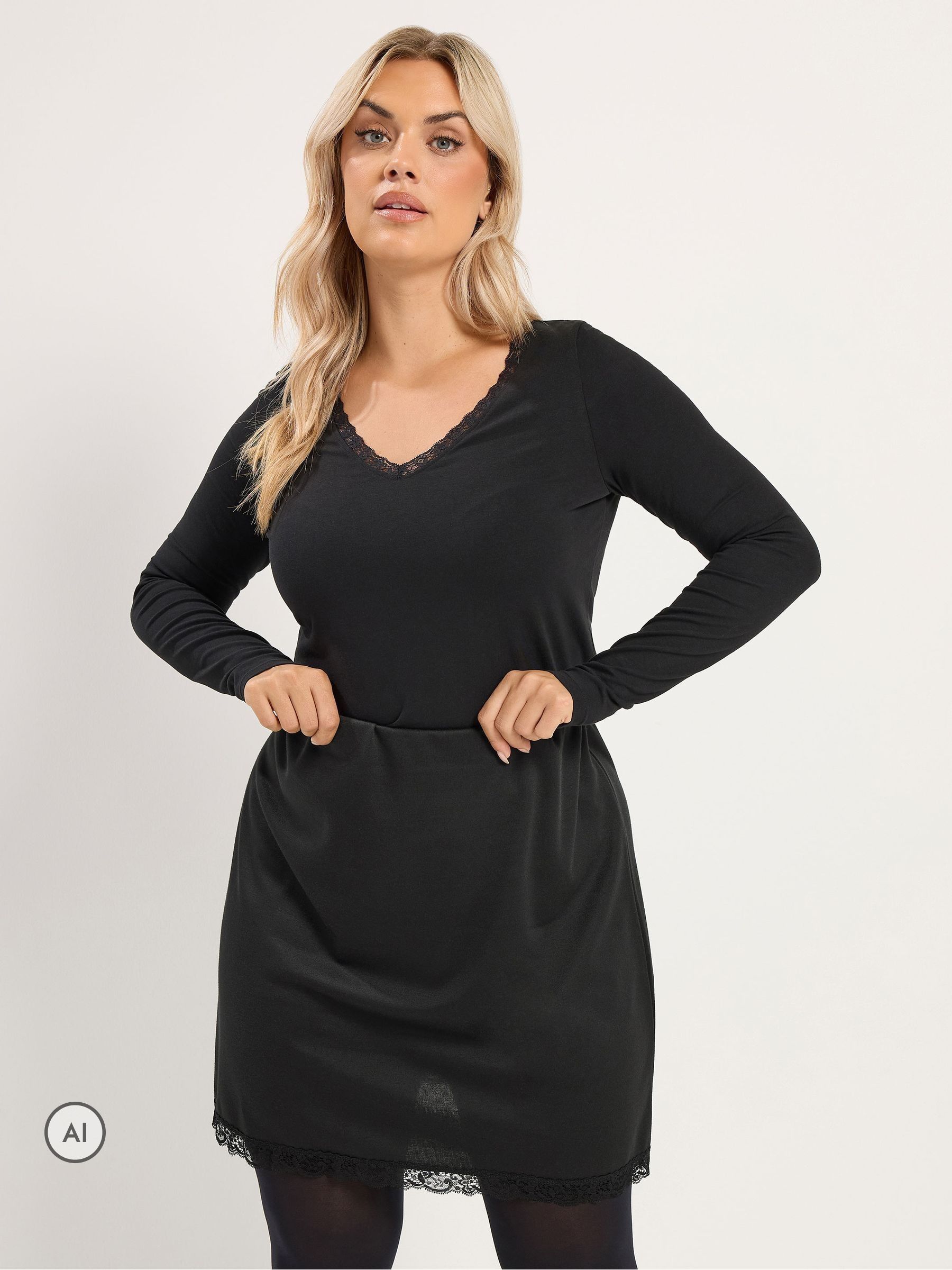 Yours Women's Black Lace Trim Mini Skirt In | Size: 26-28 - Image 2