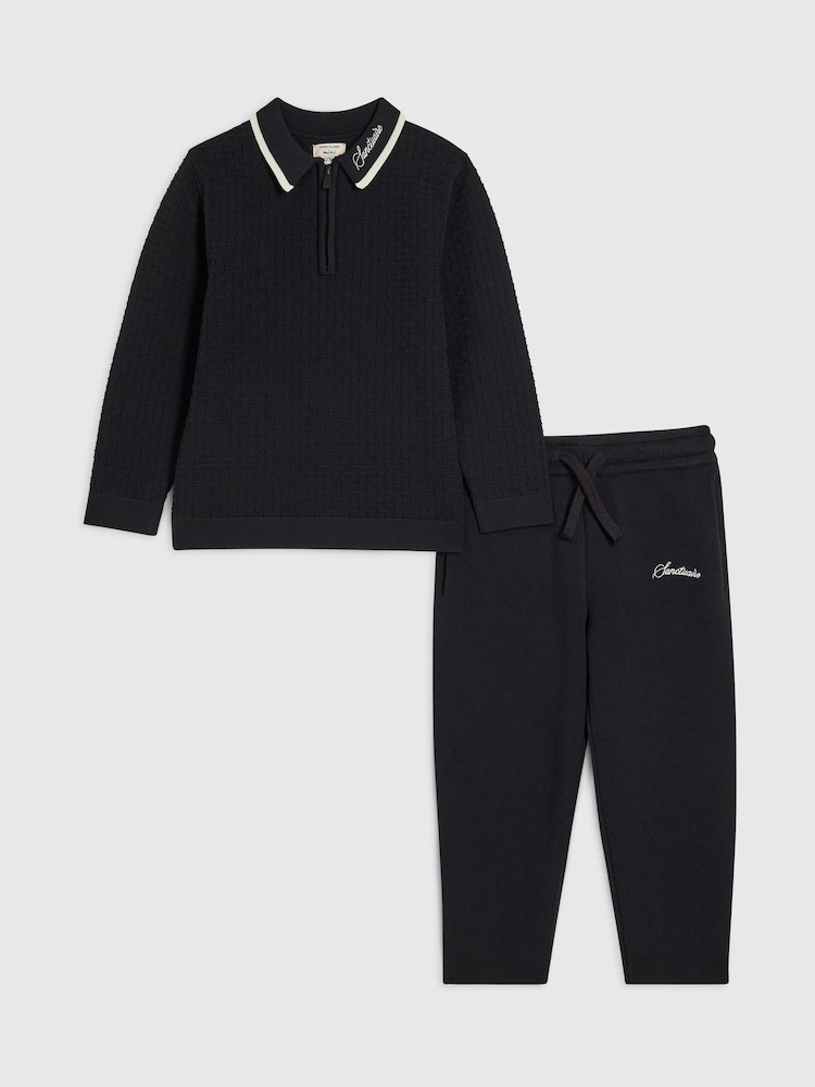 River Island Black Polo Top & Trouser Set - Image 1 of 5