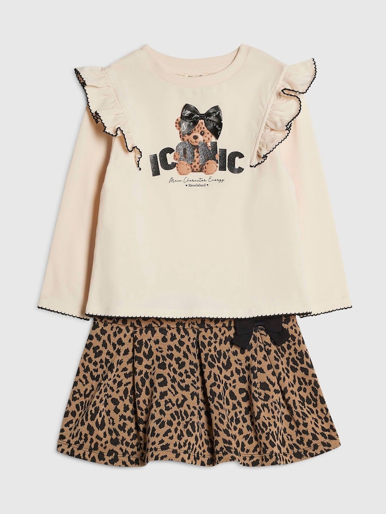 River Island White Iconic Bear Top & Leopard Skirt Set - Image 1 of 5 River Island White Iconic Bear Top & Leopard Skirt Set - Image 1 of 5