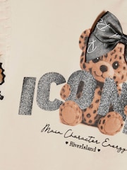 River Island White Iconic Bear Top & Leopard Skirt Set - Image 4 of 5