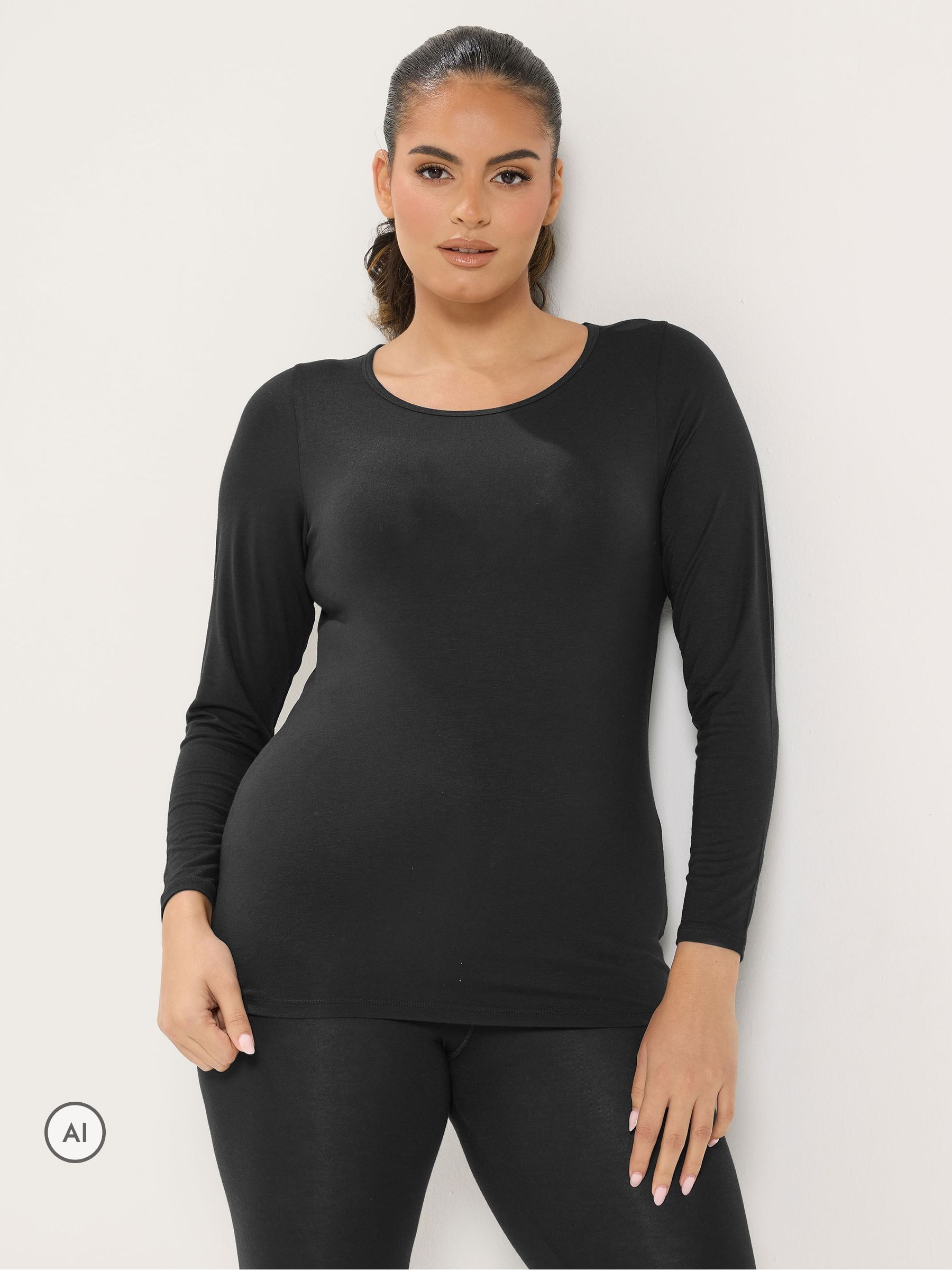 Yours Women's Black Thermal Long Sleeve Top In | Size: 34/36 - Image 2