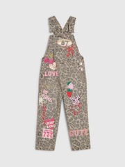 River Island Brown Leopard Badged Dungarees - Image 1 of 4