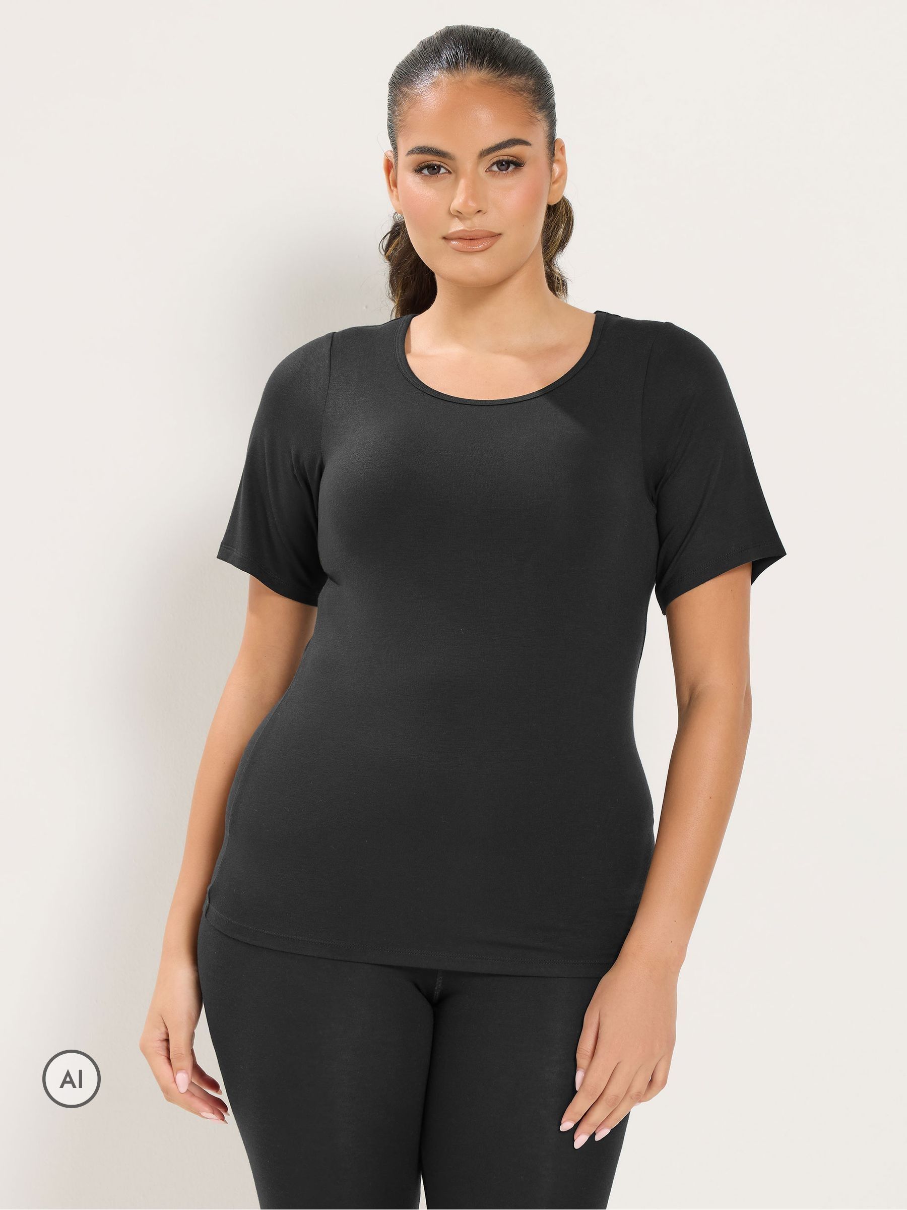 Yours Women's Black Thermal Short Sleeve Top In | Size: 34-36 - Image 3