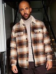Rust Brown Borg Lined Shacket - Image 1 of 13