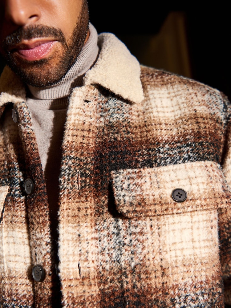 Marron rouille - Veste-chemise avec doublure imitation peau de mouton - Image 8 of 13