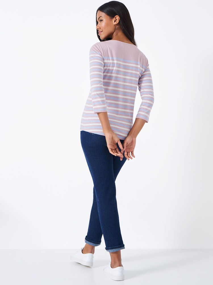 Crew Clothing Company Pink Multi 100% Cotton Essential Breton Stripe Top - Image 2 of 5