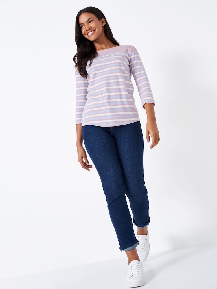 Crew Clothing Company Pink Multi 100% Cotton Essential Breton Stripe Top - Image 3 of 5