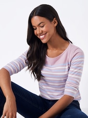 Crew Clothing Company Pink Multi 100% Cotton Essential Breton Stripe Top - Image 4 of 5