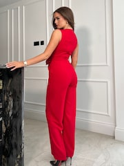 Girl In Mind Red Twist Front Wide Leg Jumpsuit - Image 2 of 4