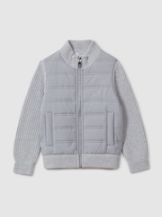 Reiss Soft Grey Melange Trainer 9-14 yrs Hybrid Zip Through Quilted Jacket - Image 1 of 8