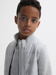 Reiss Soft Grey Melange Trainer 9-14 yrs Hybrid Zip Through Quilted Jacket - Image 4 of 8