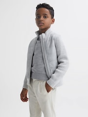 Reiss Soft Grey Melange Trainer 9-14 yrs Hybrid Zip Through Quilted Jacket - Image 6 of 8