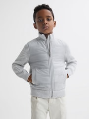 Reiss Soft Grey Melange Trainer 9-14 yrs Hybrid Zip Through Quilted Jacket - Image 7 of 8