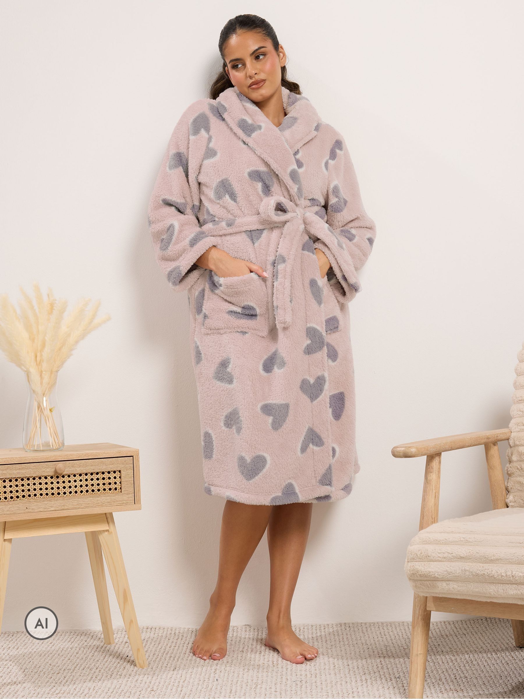 Yours Women's Hearts Dressing Gown in Pink | Size: 38-40 - Image 2