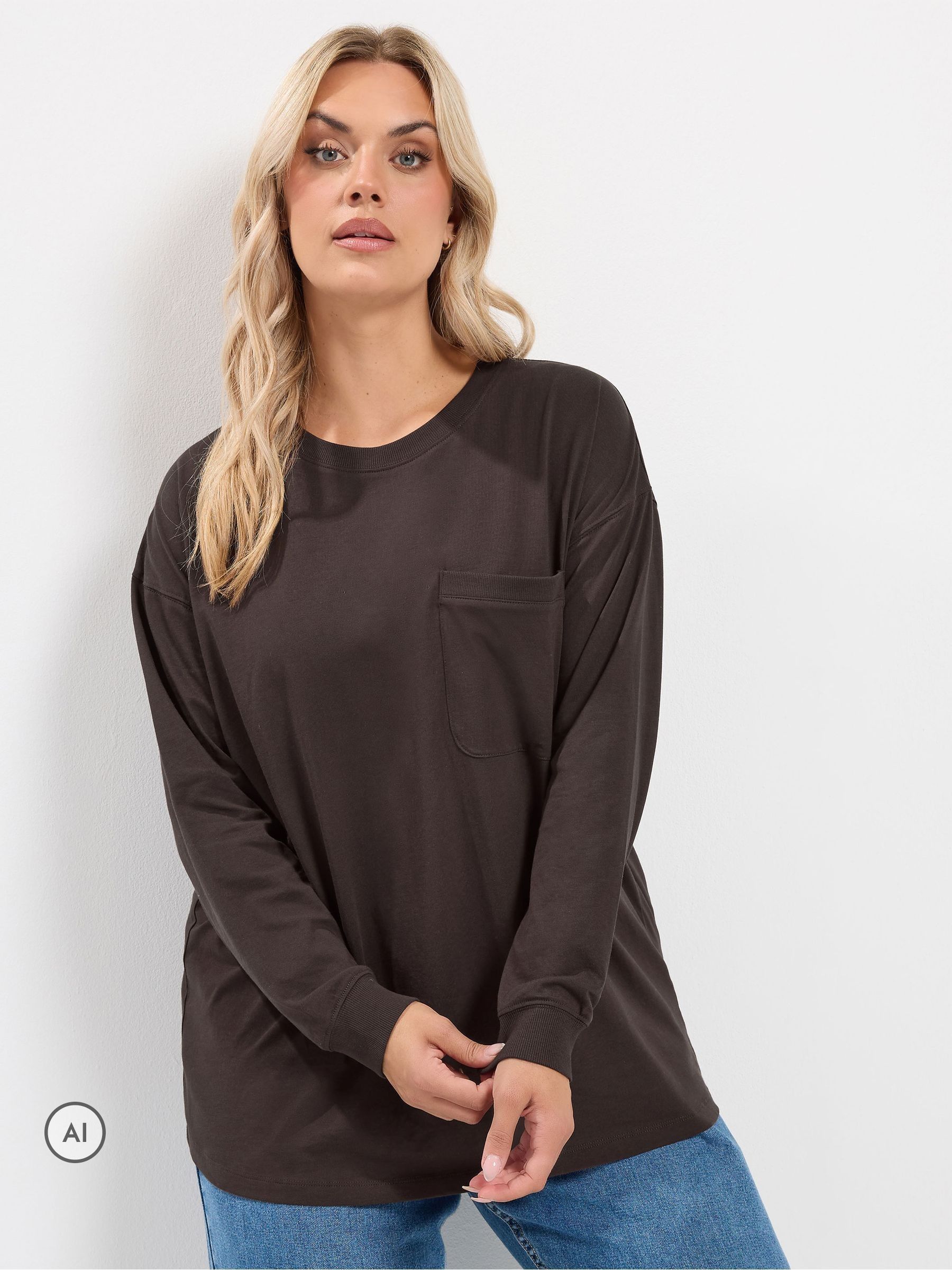 Yours Women's Brown Long Sleeve Pocket Top In | : 34/36 - Image 2
